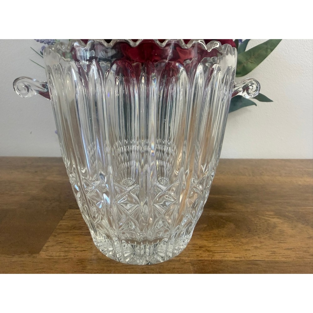 Vintage Glass Ice Bucket Scroll Handles BarwareMCM Champagne Wine Cooler - Picture 7 of 10